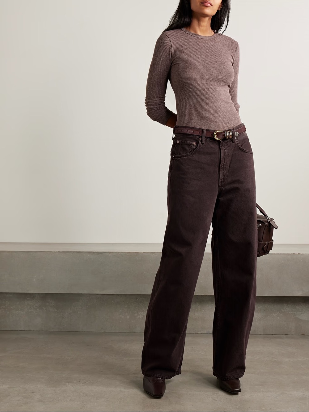 AGOLDE Low Curve mid-rise straight-leg jeans sloe berry brown barrel jeans 24 26